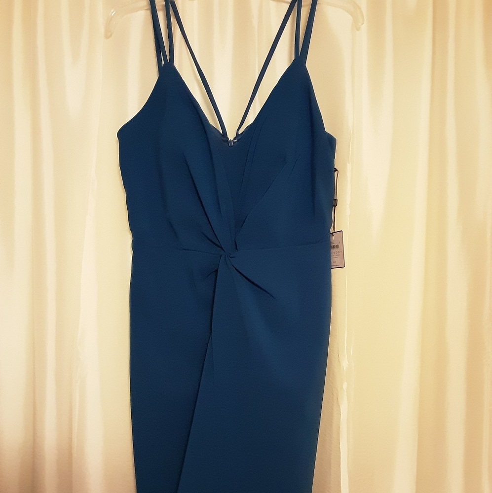 Laundry By Shelli Segal Teal Twist-Front Spaghetti Strap Dress